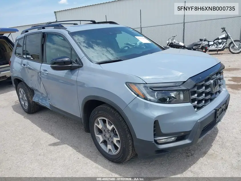 2022 Honda Passport Awd Trailsport VIN: 5FNYF8H6XNB000735 Lot: 45527400