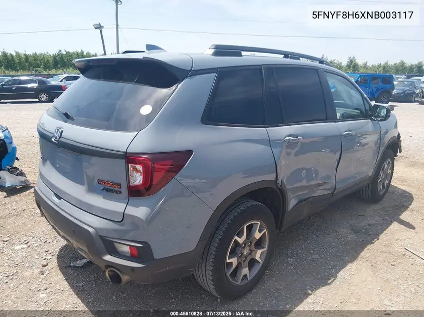 2022 Honda Passport Awd Trailsport VIN: 5FNYF8H6XNB003117 Lot: 45610828