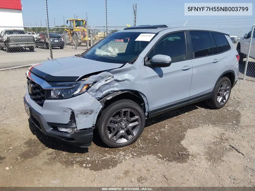 2022 Honda Passport 2Wd Ex-L VIN: 5FNYF7H55NB003799 Lot: 45669783