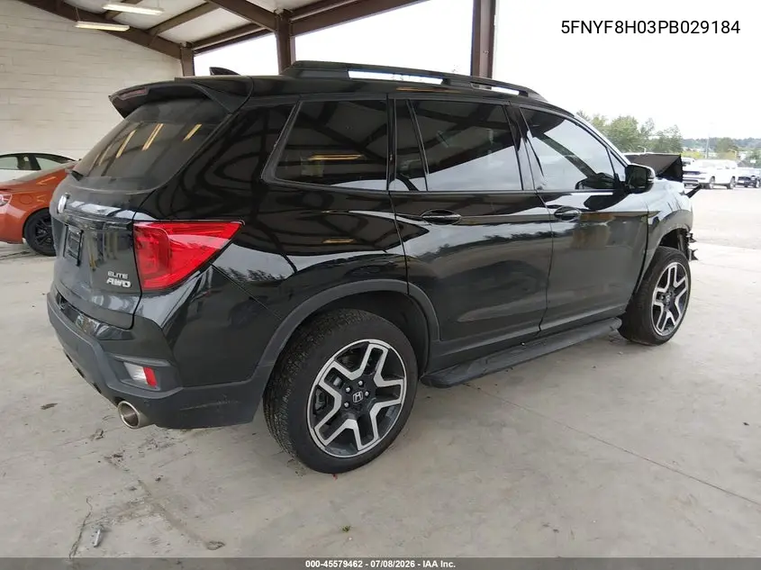 2023 Honda Passport Awd Elite VIN: 5FNYF8H03PB029184 Lot: 45579462