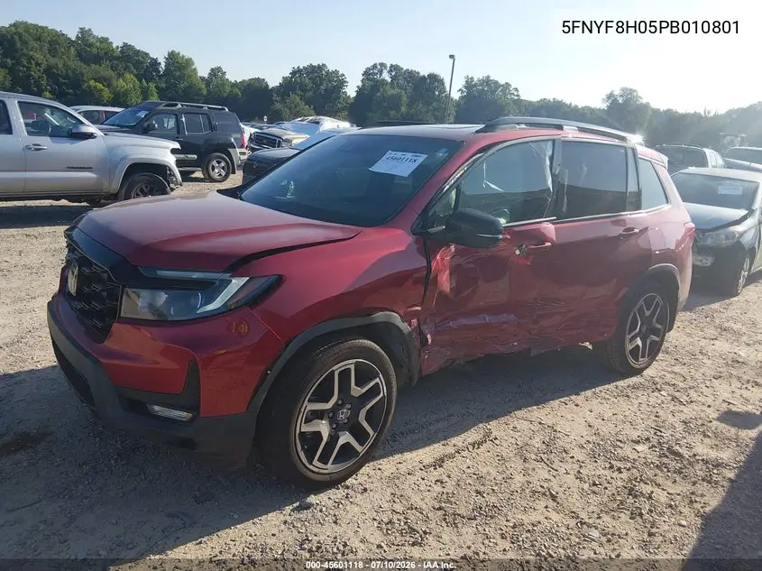 2023 Honda Passport Awd Elite VIN: 5FNYF8H05PB010801 Lot: 45601118