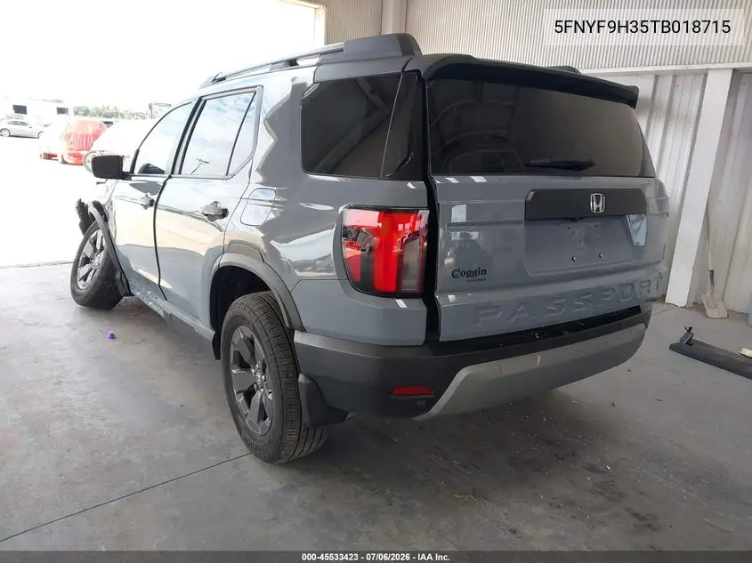 2026 Honda Passport Awd Rtl/Awd Rtl Blackout/Awd Rtl Towing VIN: 5FNYF9H35TB018715 Lot: 45533423
