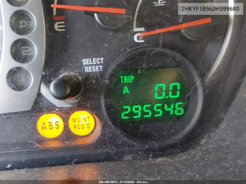 2003 Honda Pilot Ex-L VIN: 2HKYF18563H599680 Lot: 45619673