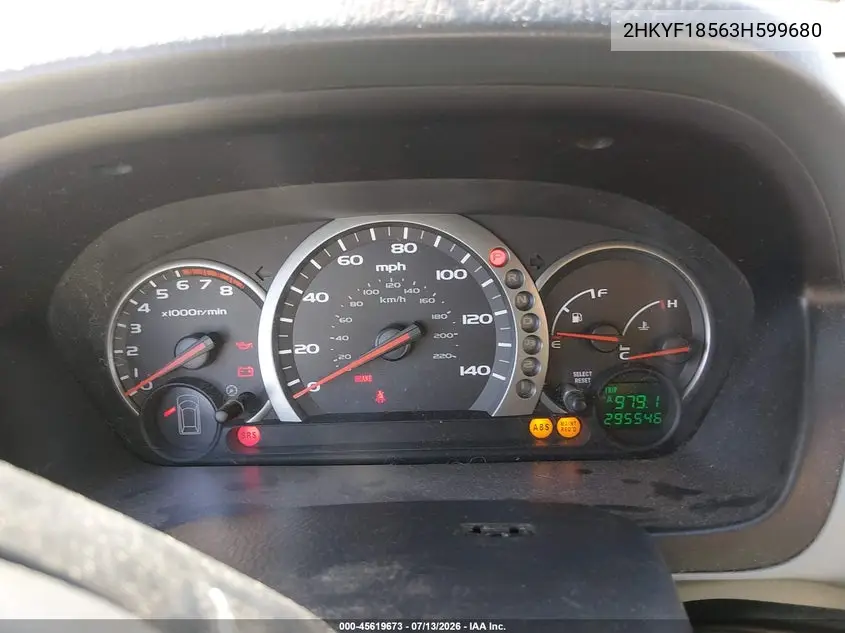 2003 Honda Pilot Ex-L VIN: 2HKYF18563H599680 Lot: 45619673