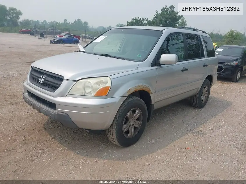2003 Honda Pilot Ex-L VIN: 2HKYF185X3H512332 Lot: 45646618