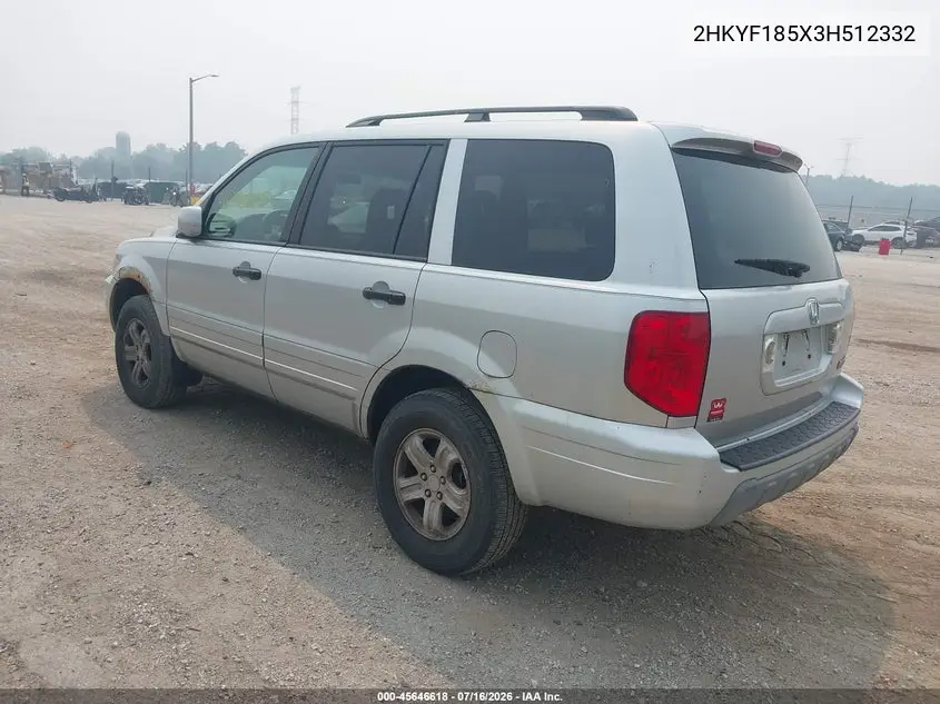 2003 Honda Pilot Ex-L VIN: 2HKYF185X3H512332 Lot: 45646618