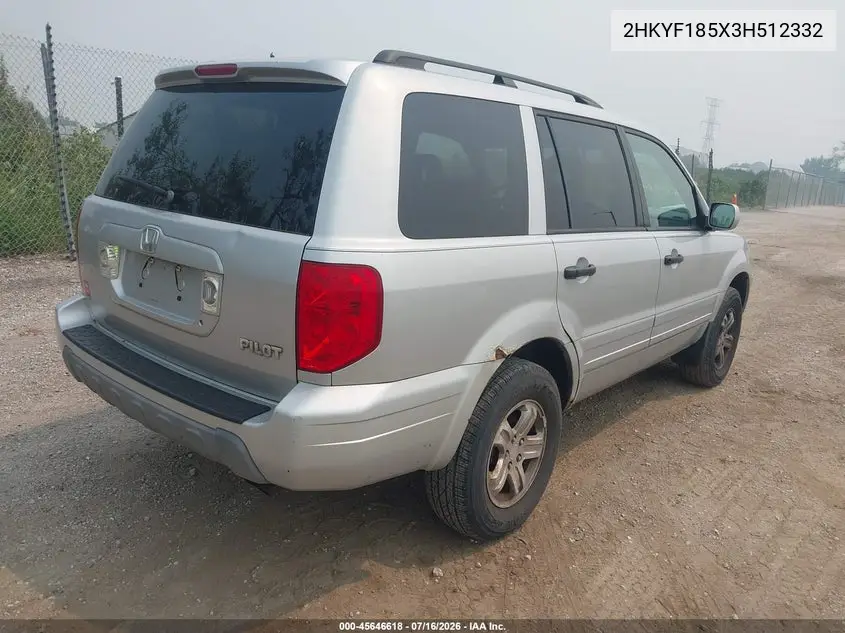 2003 Honda Pilot Ex-L VIN: 2HKYF185X3H512332 Lot: 45646618