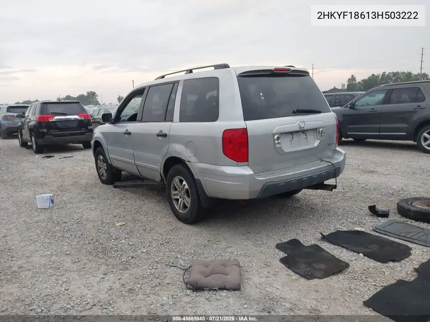 2003 Honda Pilot Ex-L VIN: 2HKYF18613H503222 Lot: 45665940