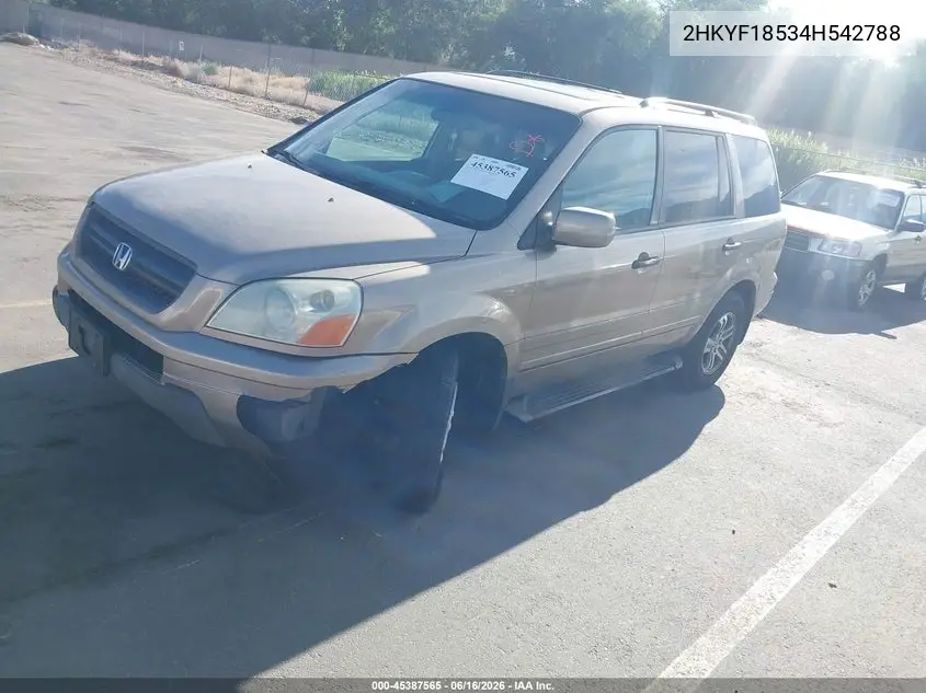 2004 Honda Pilot Ex-L VIN: 2HKYF18534H542788 Lot: 45387565