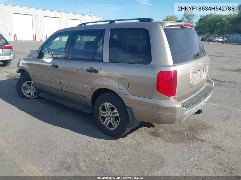 2004 Honda Pilot Ex-L VIN: 2HKYF18534H542788 Lot: 45387565