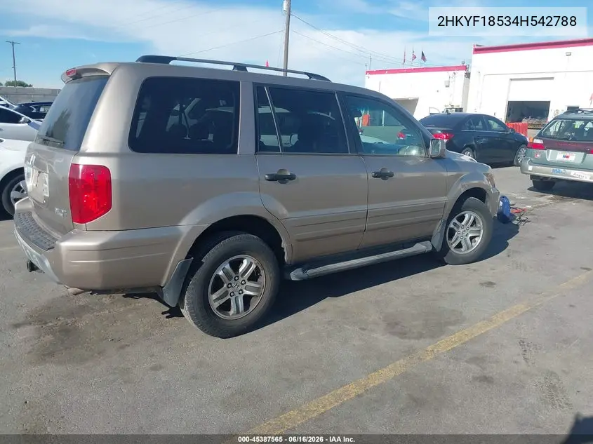 2004 Honda Pilot Ex-L VIN: 2HKYF18534H542788 Lot: 45387565