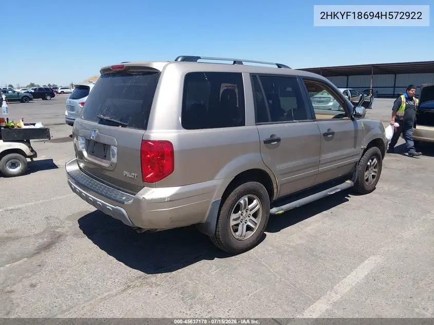 2004 Honda Pilot Ex-L VIN: 2HKYF18694H572922 Lot: 45637178