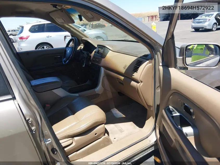 2004 Honda Pilot Ex-L VIN: 2HKYF18694H572922 Lot: 45637178