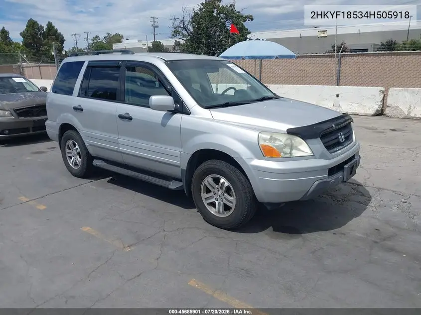 2004 Honda Pilot Ex-L VIN: 2HKYF18534H505918 Lot: 45685901