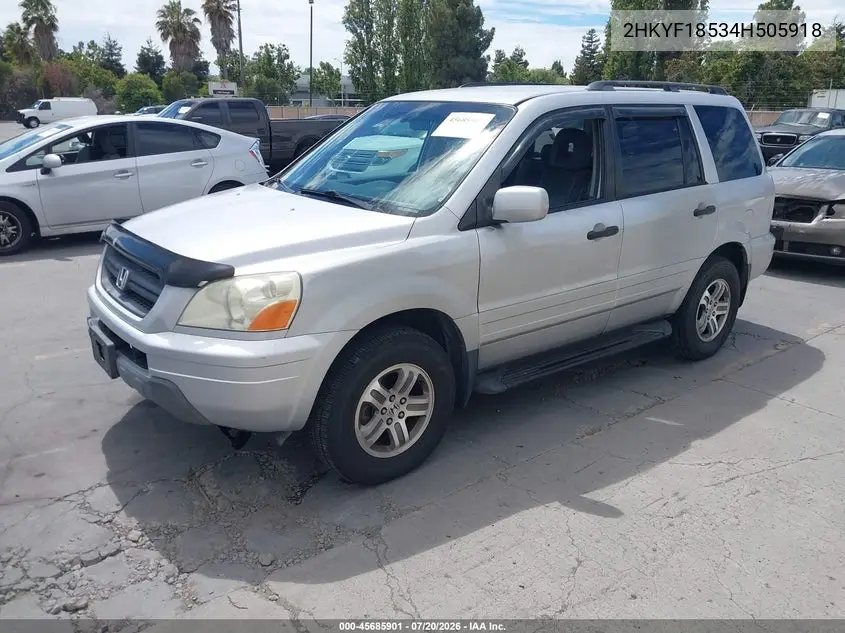 2004 Honda Pilot Ex-L VIN: 2HKYF18534H505918 Lot: 45685901