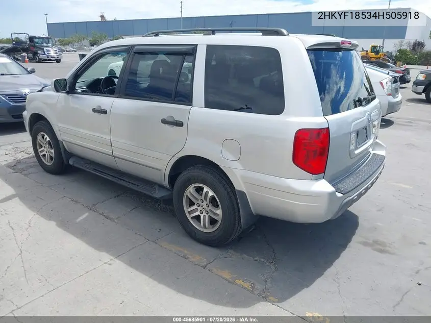 2004 Honda Pilot Ex-L VIN: 2HKYF18534H505918 Lot: 45685901