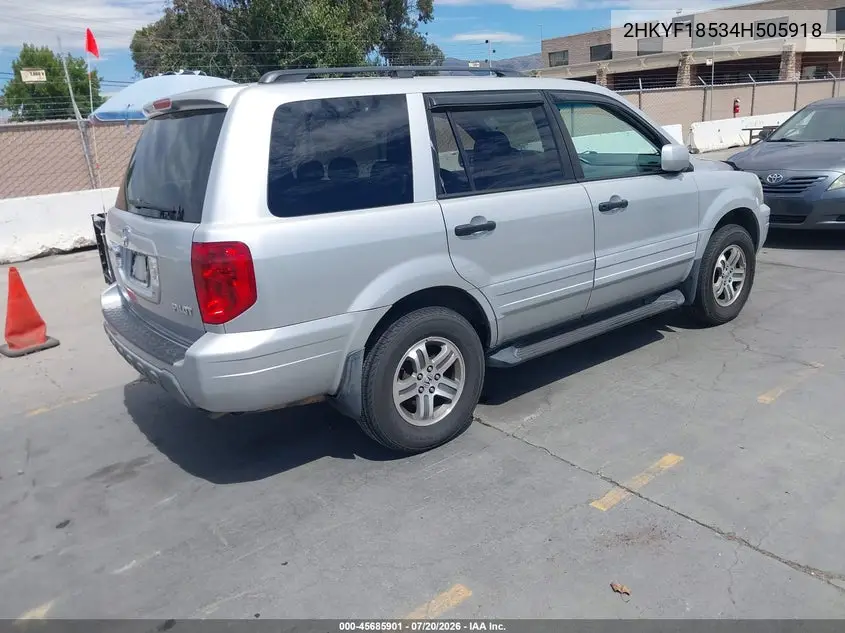 2004 Honda Pilot Ex-L VIN: 2HKYF18534H505918 Lot: 45685901