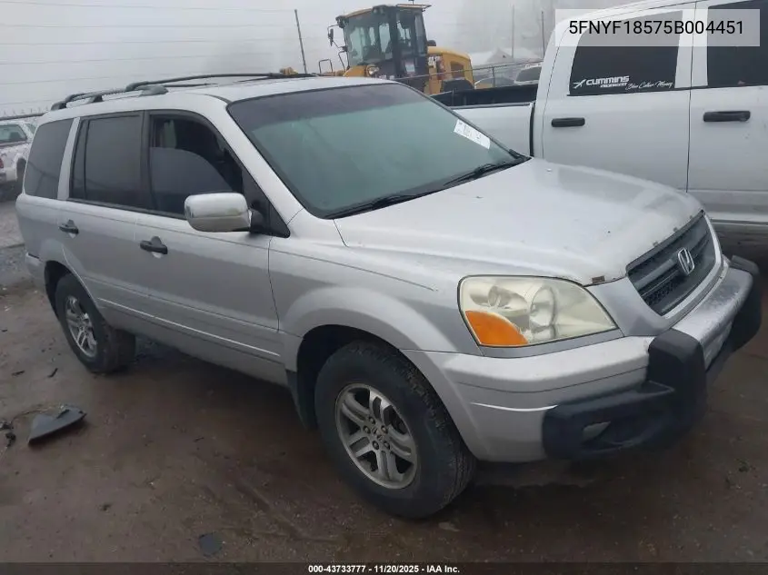 5FNYF18575B004451 2005 Honda Pilot Ex-L