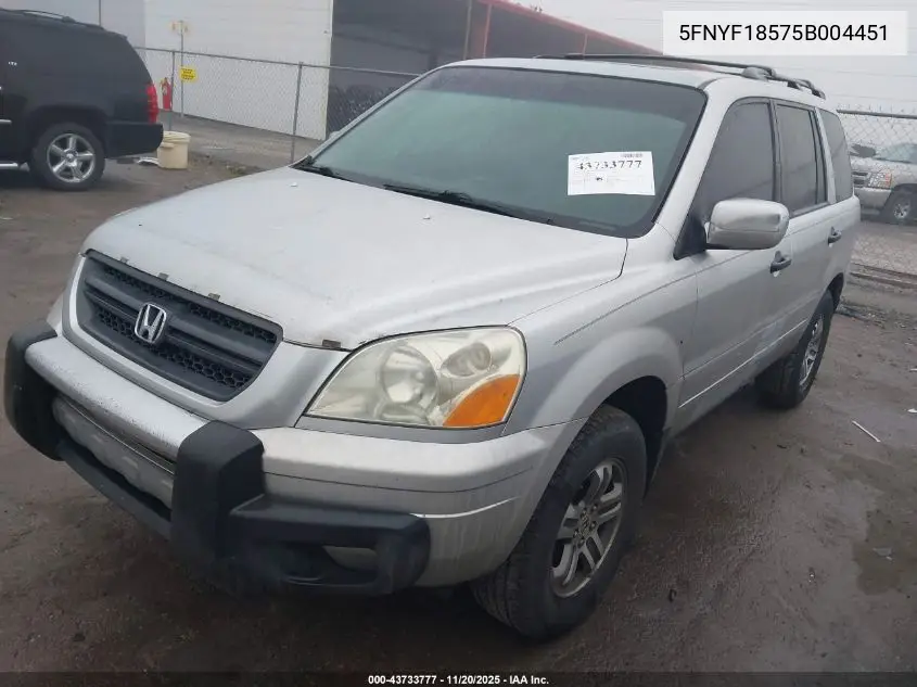 5FNYF18575B004451 2005 Honda Pilot Ex-L
