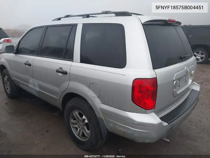5FNYF18575B004451 2005 Honda Pilot Ex-L