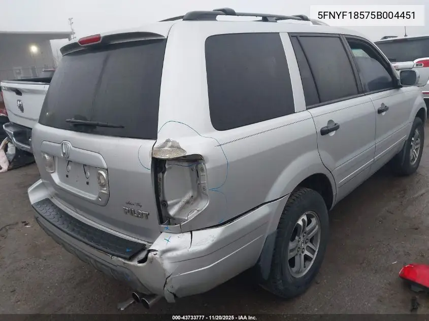 5FNYF18575B004451 2005 Honda Pilot Ex-L