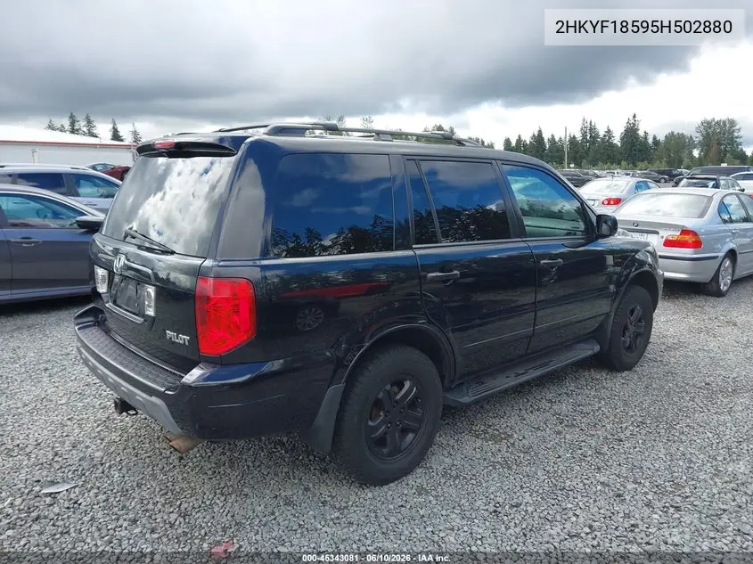 2005 Honda Pilot Ex-L VIN: 2HKYF18595H502880 Lot: 45343081