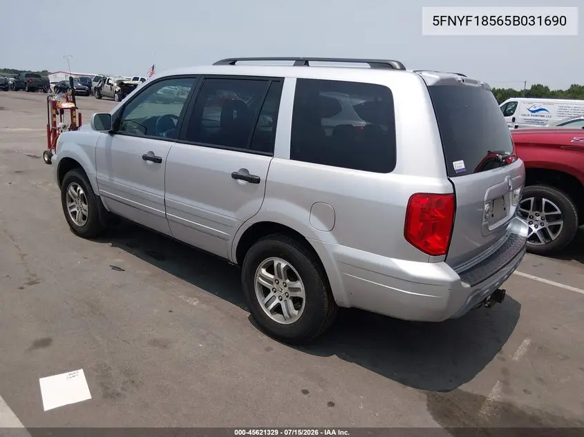 2005 Honda Pilot Ex-L VIN: 5FNYF18565B031690 Lot: 45621329