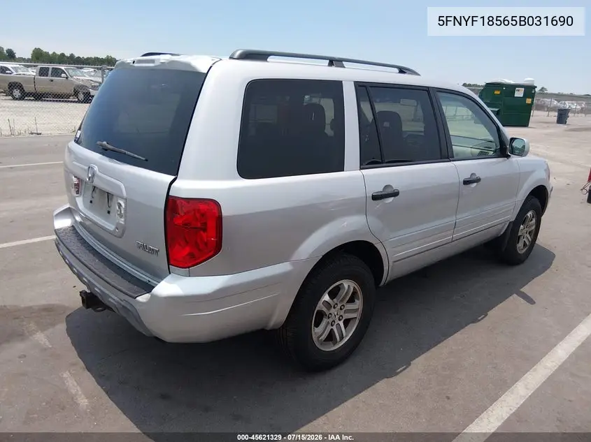 2005 Honda Pilot Ex-L VIN: 5FNYF18565B031690 Lot: 45621329