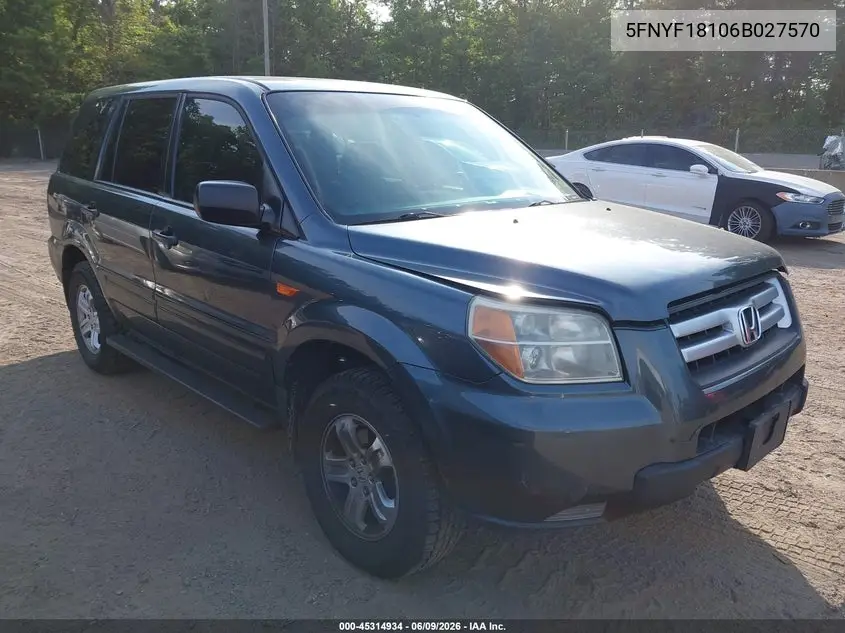 2006 Honda Pilot Lx VIN: 5FNYF18106B027570 Lot: 45314934