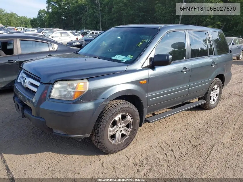2006 Honda Pilot Lx VIN: 5FNYF18106B027570 Lot: 45314934
