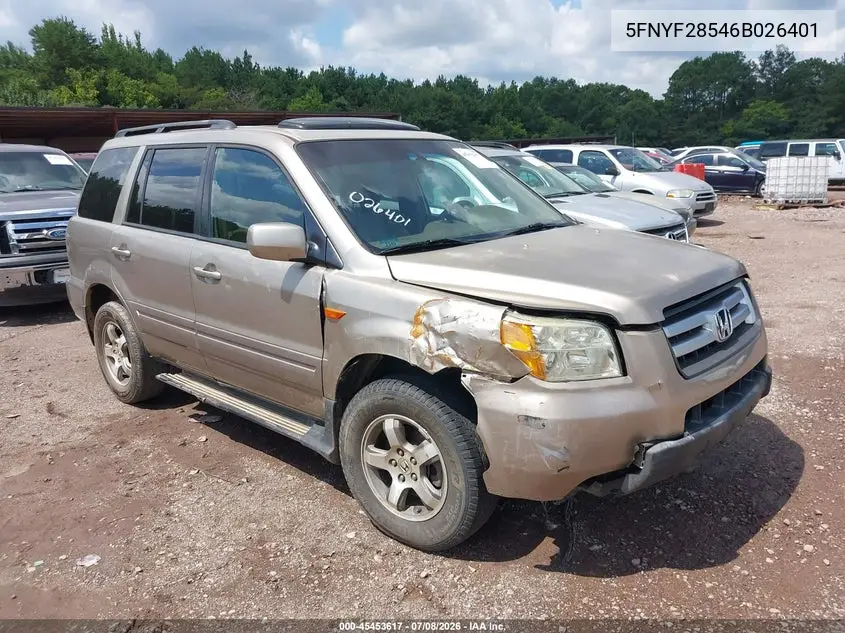 2006 Honda Pilot Ex-L VIN: 5FNYF28546B026401 Lot: 45453617