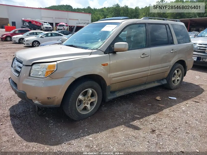 2006 Honda Pilot Ex-L VIN: 5FNYF28546B026401 Lot: 45453617