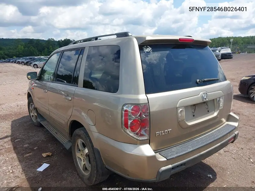 2006 Honda Pilot Ex-L VIN: 5FNYF28546B026401 Lot: 45453617