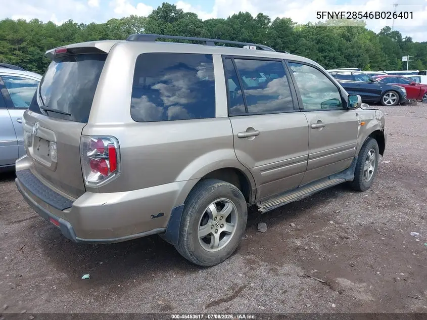 2006 Honda Pilot Ex-L VIN: 5FNYF28546B026401 Lot: 45453617