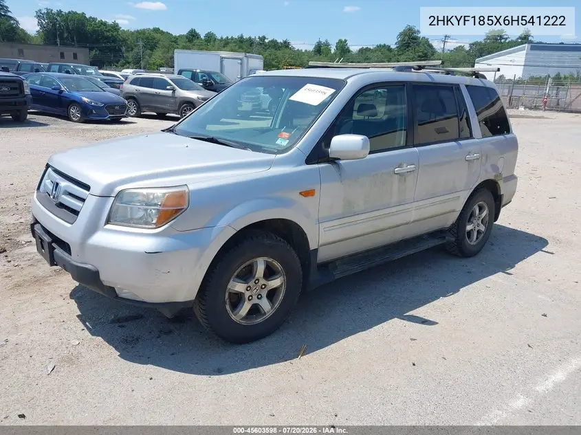 2006 Honda Pilot Ex-L VIN: 2HKYF185X6H541222 Lot: 45603598