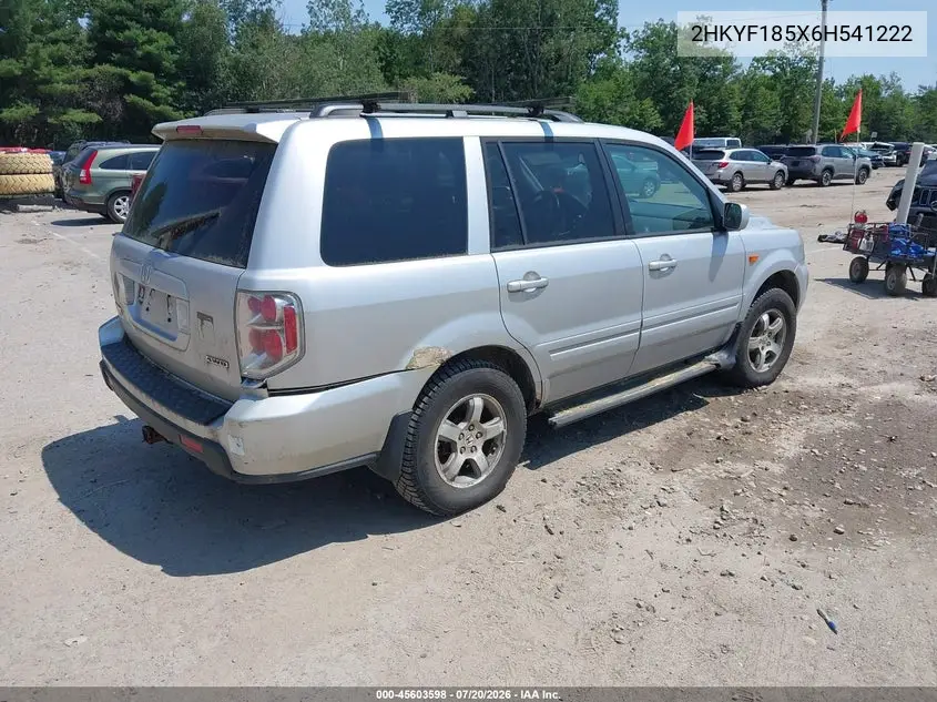 2006 Honda Pilot Ex-L VIN: 2HKYF185X6H541222 Lot: 45603598