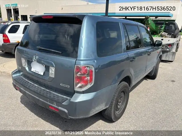 2007 Honda Pilot Lx VIN: 2HKYF18167H536520 Lot: 20270730