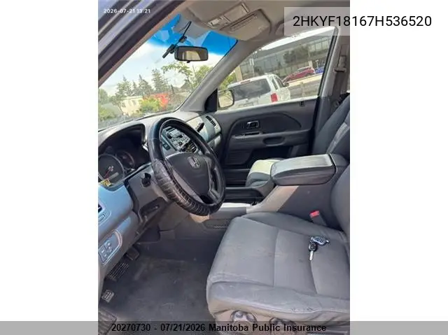 2007 Honda Pilot Lx VIN: 2HKYF18167H536520 Lot: 20270730