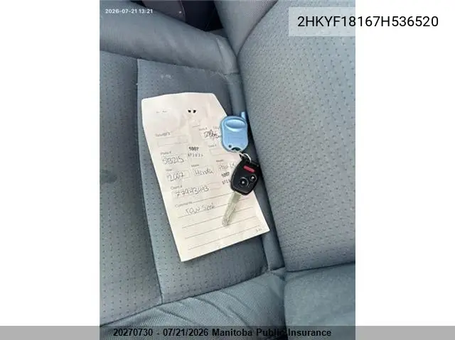 2007 Honda Pilot Lx VIN: 2HKYF18167H536520 Lot: 20270730