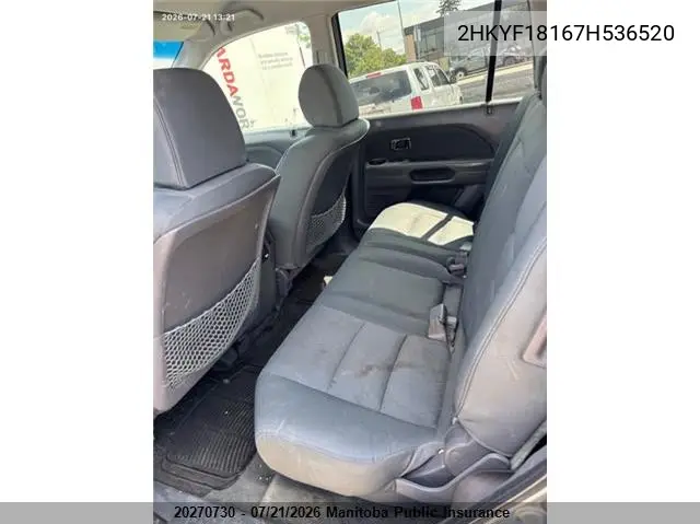 2007 Honda Pilot Lx VIN: 2HKYF18167H536520 Lot: 20270730