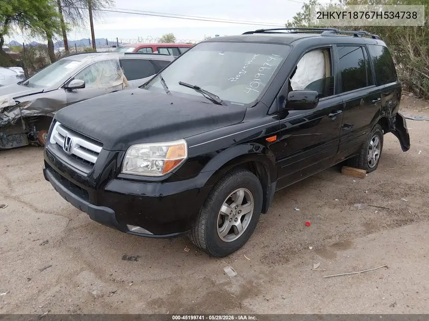 2007 Honda Pilot Ex-L VIN: 2HKYF18767H534738 Lot: 45199741