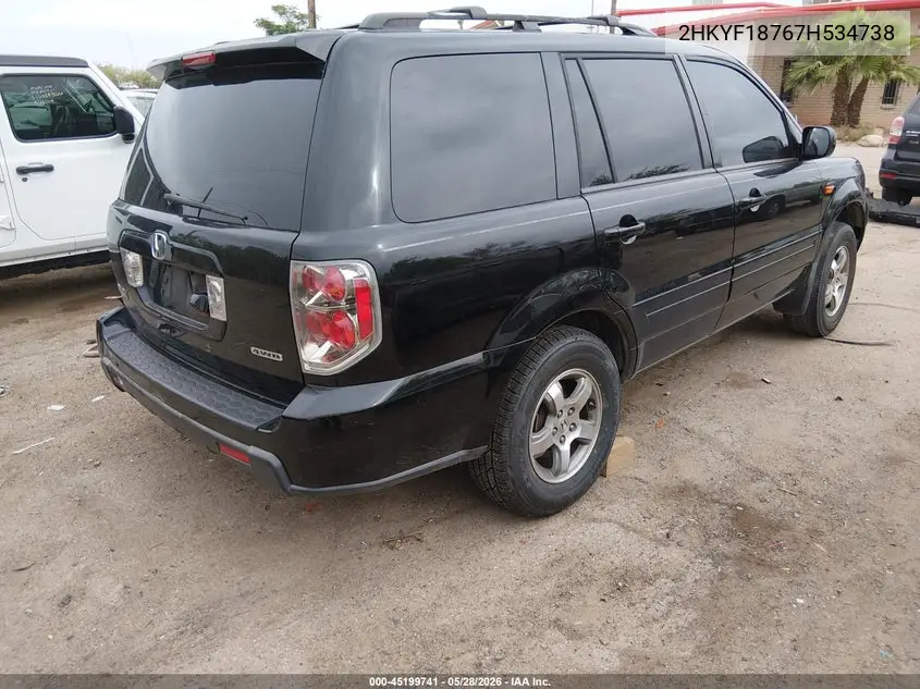 2007 Honda Pilot Ex-L VIN: 2HKYF18767H534738 Lot: 45199741