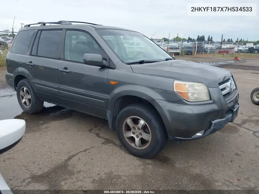 2007 Honda Pilot Ex-L VIN: 2HKYF187X7H534533 Lot: 45238874