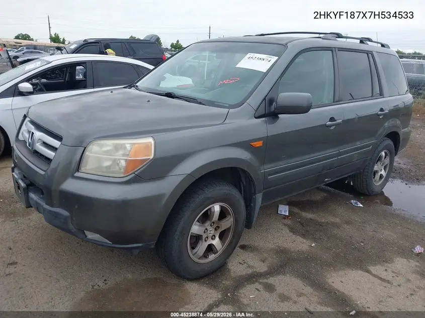 2007 Honda Pilot Ex-L VIN: 2HKYF187X7H534533 Lot: 45238874