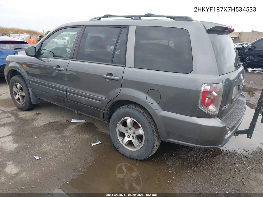 2007 Honda Pilot Ex-L VIN: 2HKYF187X7H534533 Lot: 45238874