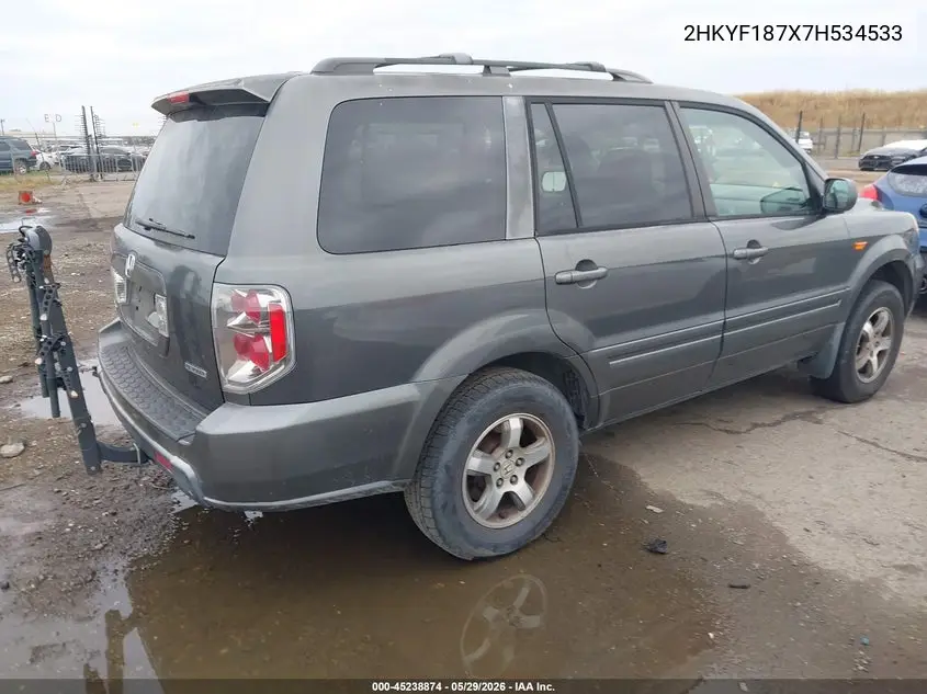 2007 Honda Pilot Ex-L VIN: 2HKYF187X7H534533 Lot: 45238874
