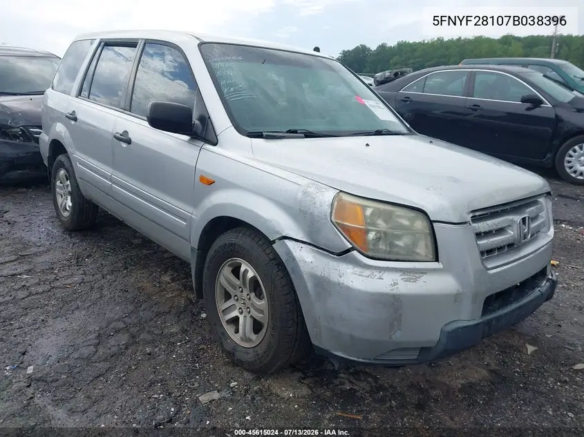 2007 Honda Pilot Lx VIN: 5FNYF28107B038396 Lot: 45615024