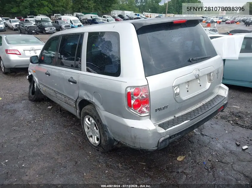 2007 Honda Pilot Lx VIN: 5FNYF28107B038396 Lot: 45615024