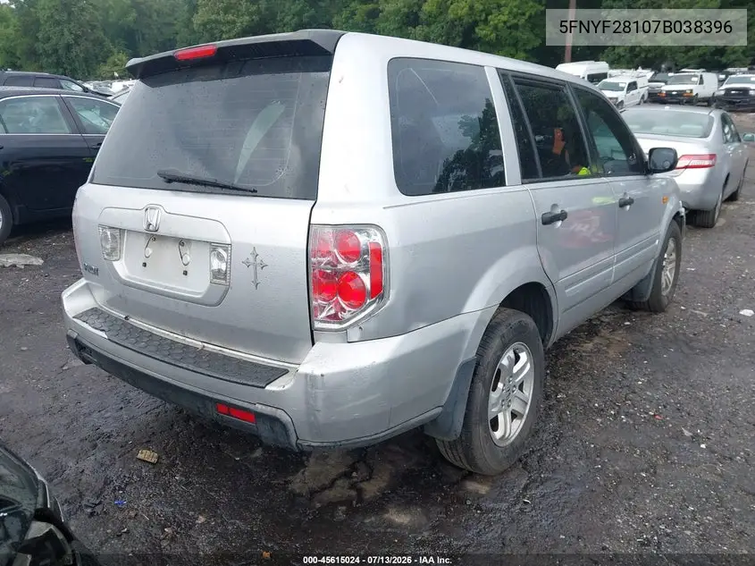 2007 Honda Pilot Lx VIN: 5FNYF28107B038396 Lot: 45615024