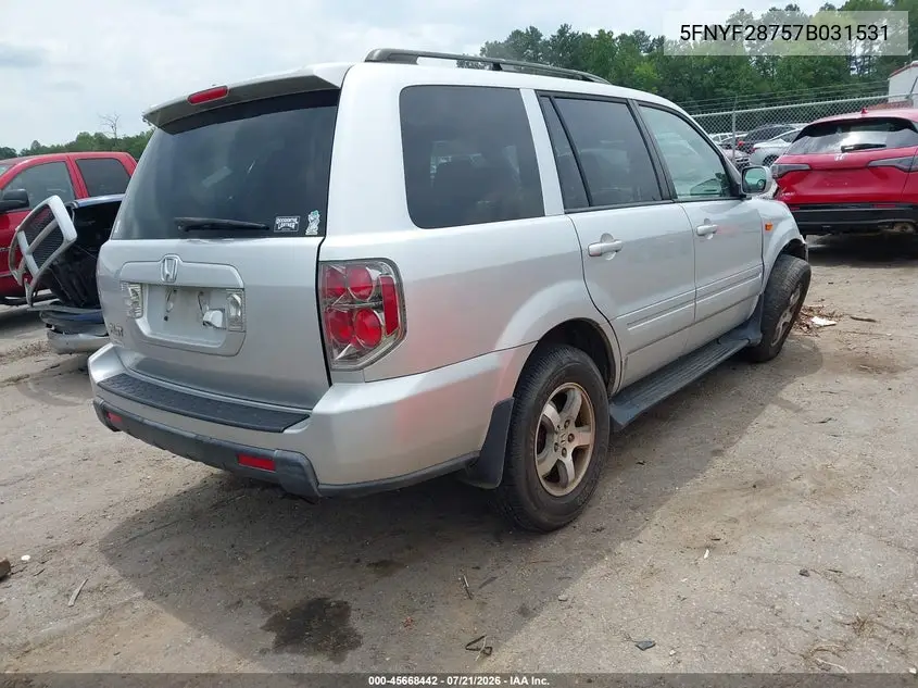 2007 Honda Pilot Ex-L VIN: 5FNYF28757B031531 Lot: 45668442